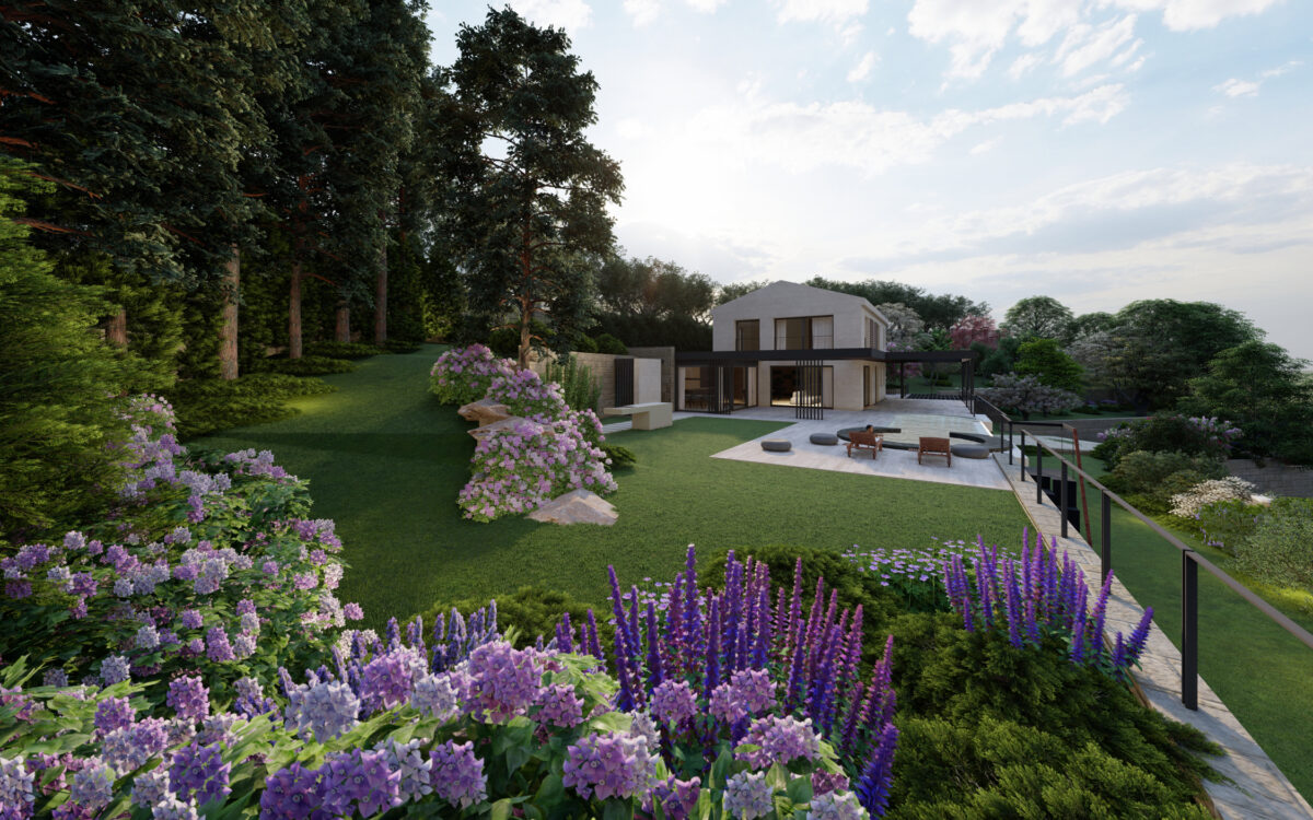 progetto di un giardino di lusso con piscina in Croazia