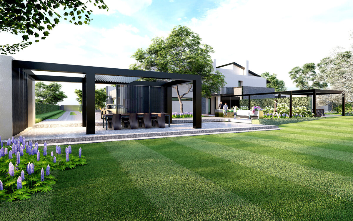 progetto giardino di lusso con pergola bioclimatica a Treviso