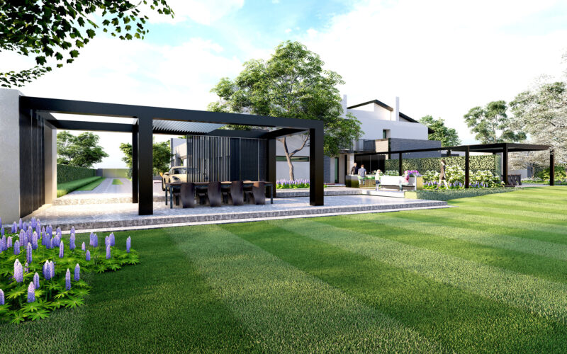 progetto giardino di lusso con pergola bioclimatica a Treviso