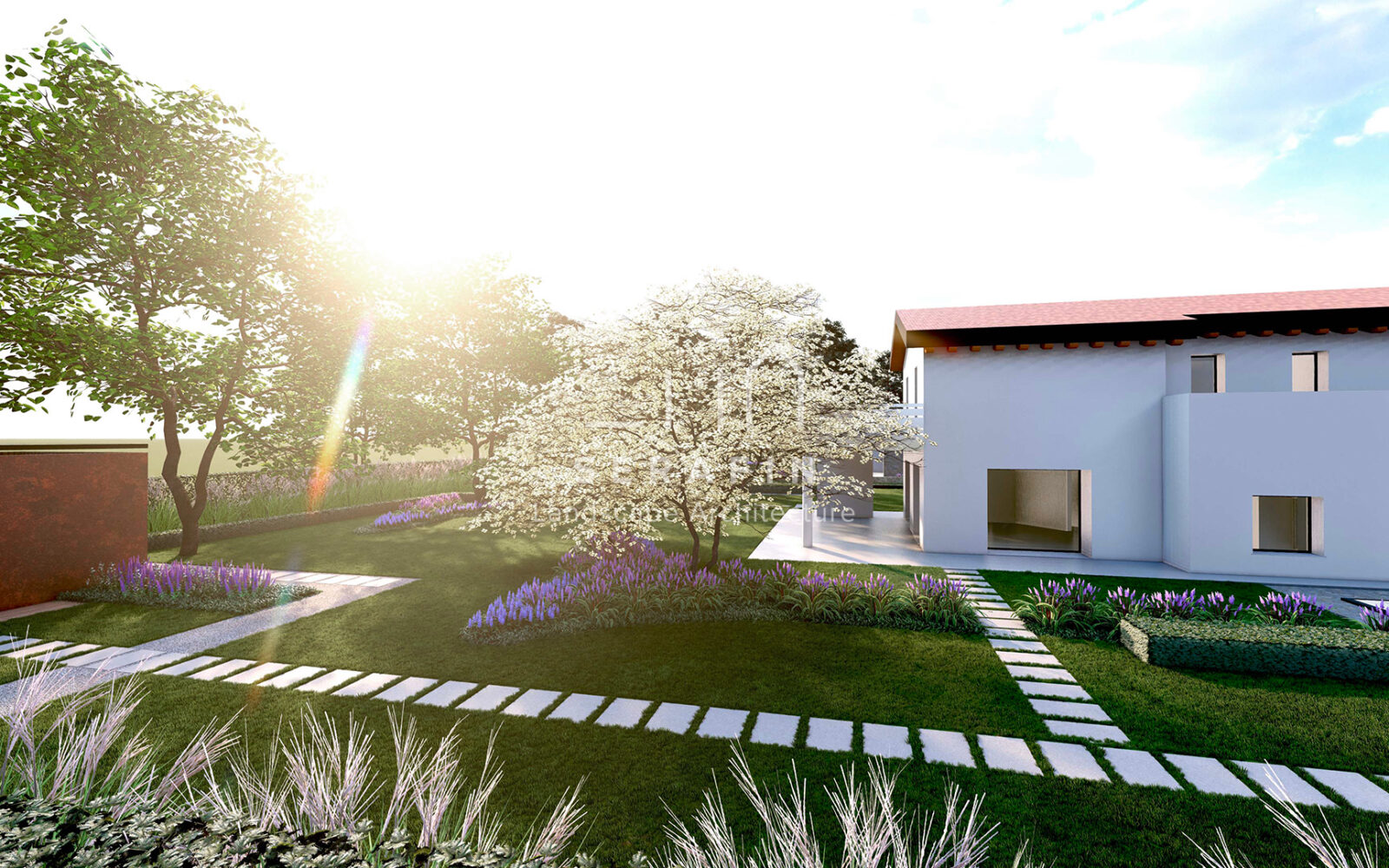 immagine di un progetto di un giardino moderno di lusso a Montebelluna