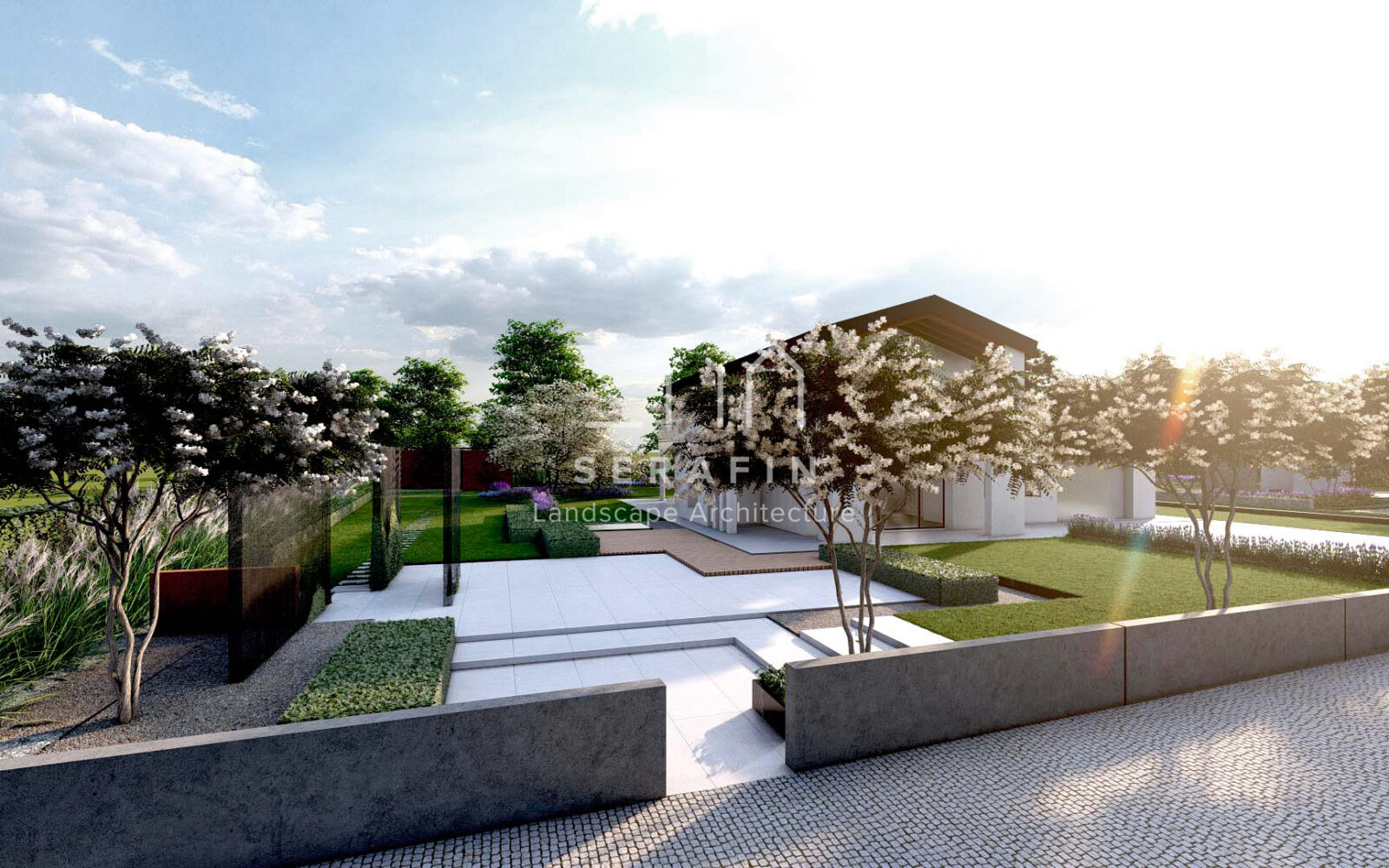immagine di un progetto di un giardino moderno di lusso a Montebelluna