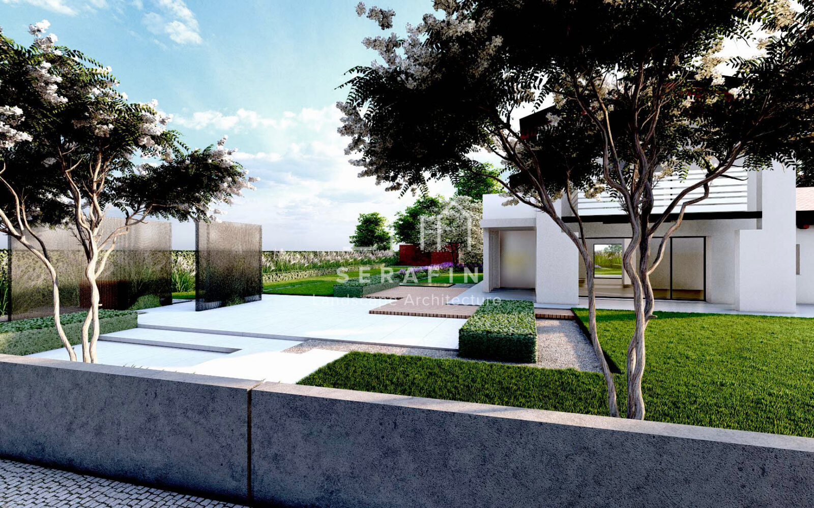 immagine di un progetto di un giardino moderno di lusso a Montebelluna