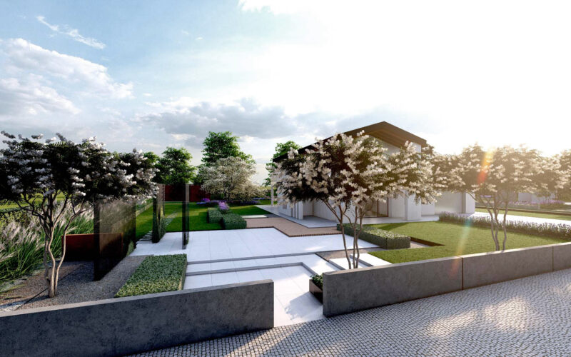 immagine di un progetto di un giardino moderno di lusso a Montebelluna