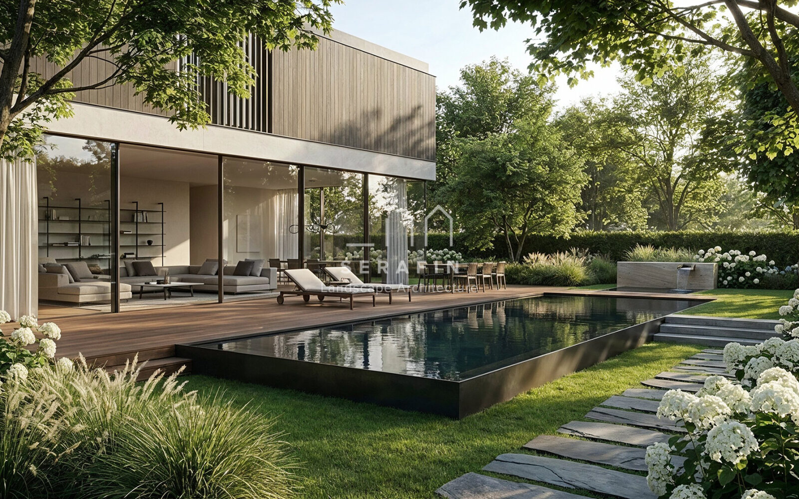 immagine del progetto di un giardino di lusso con piscina a Treviso