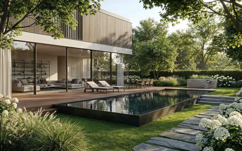 preview del progetto di un giardino di lusso con piscina a Treviso