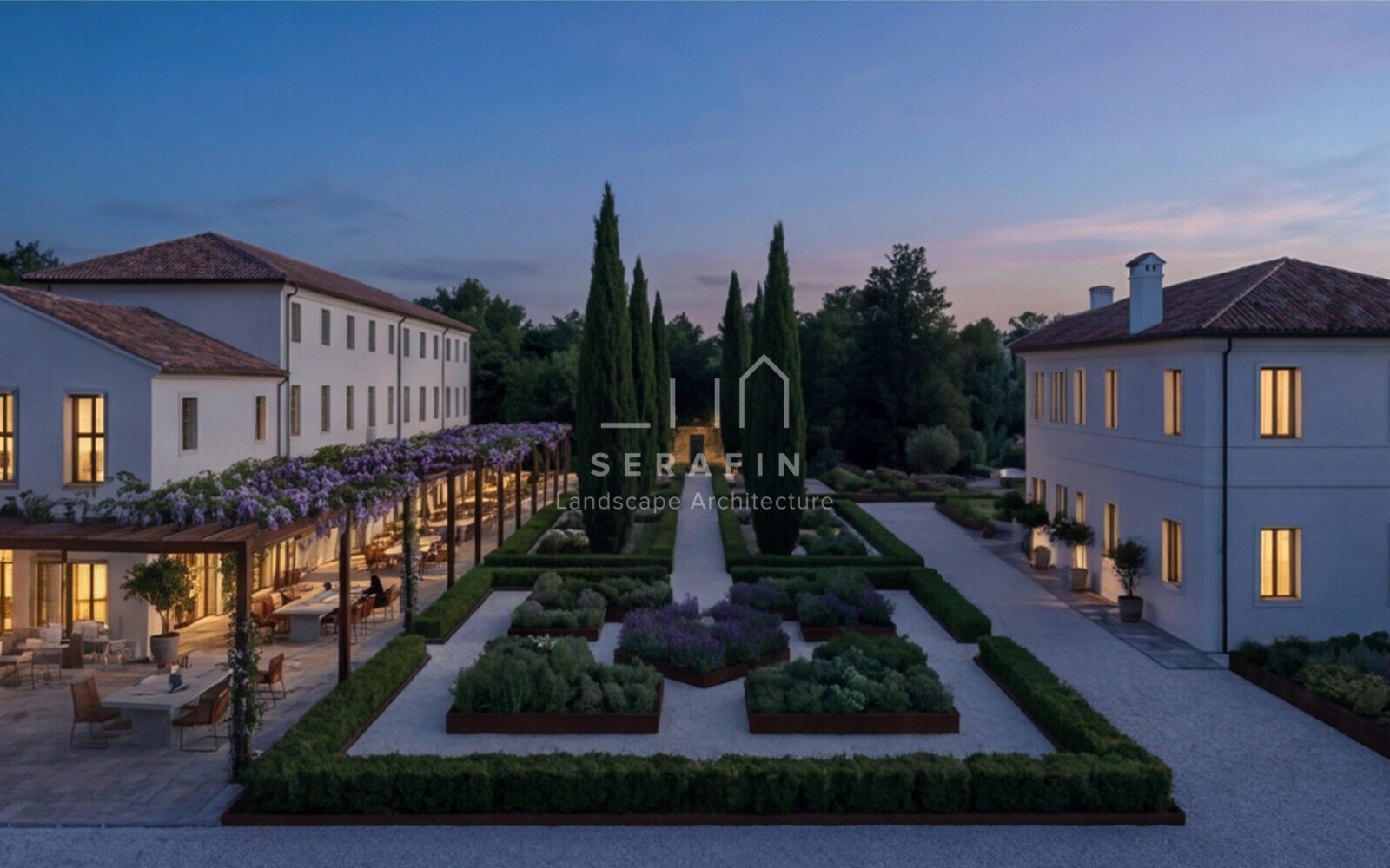 immagine di progetto di restauro di un giardino di un borgo storico veneto